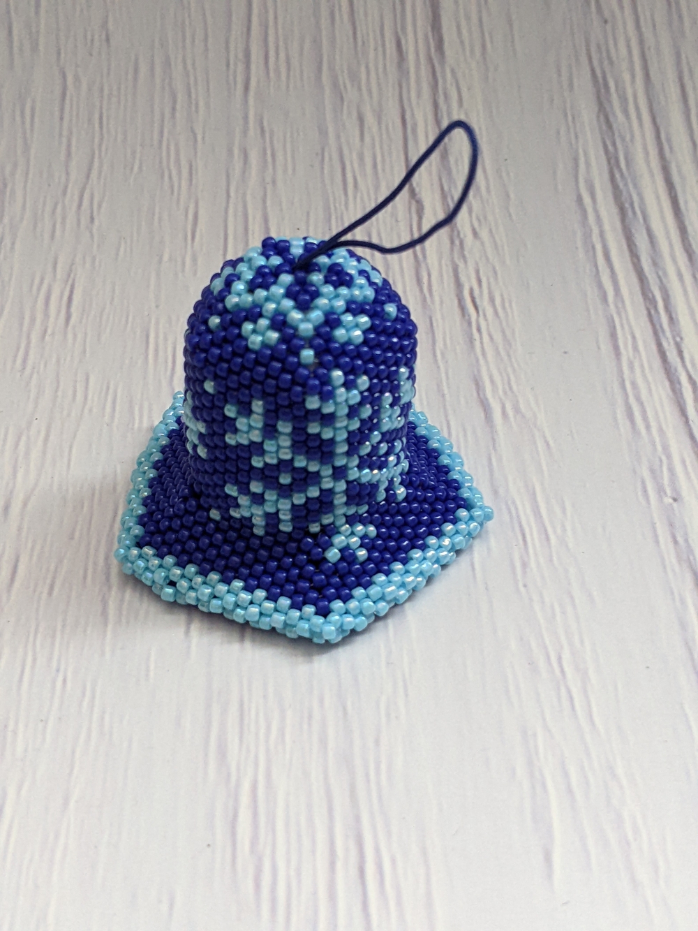 Handmade Beaded Blue Bell Ornament - Light & Dark Blue